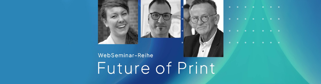 Titelbild mit 3 Menschen zum Thema Digitale Transformation im Management – Erkenntnisse aus der Webinarreihe Future of Print